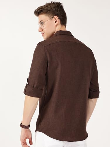 Image of Thomas Scott Men's | Solid | Textured Fabric | Full Sleeve | Slim Fit | Polyester-Blend | Spread Collar | Casual Shirt