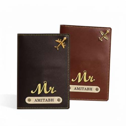 Image of Passport Cover for Men & Women | Passport Holder for Man & Woman | Personalised Gifts PCMX02 (Combo Set of 2) (Black+Brown)