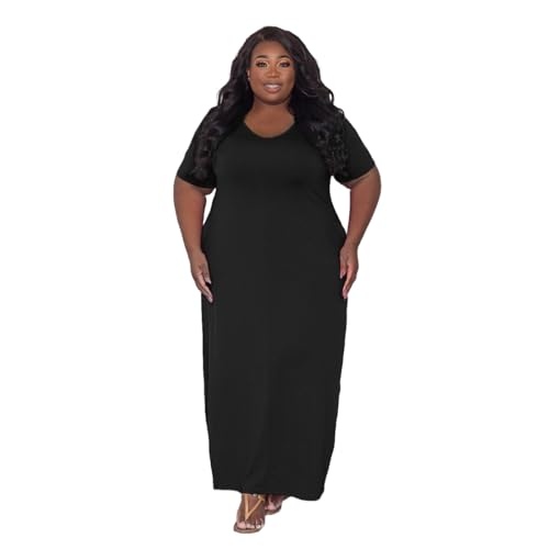 Image of TOPSRANI Womens Plus Size Maxi Dresses for Women Oversize Casual Short Sleeve V Neck Loose Plain Solid Trendy Summer Dress