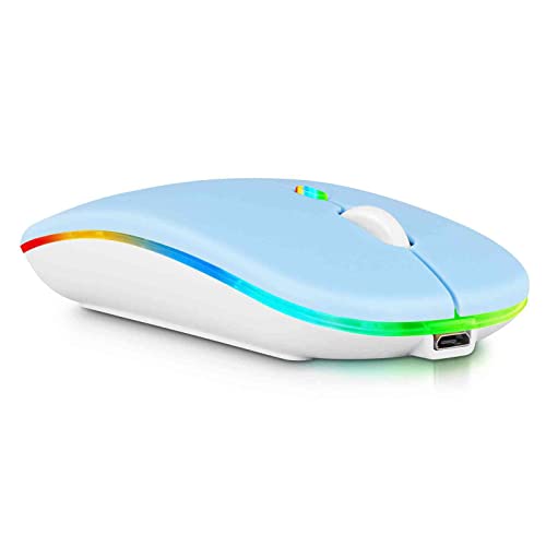 Image of UrbanX 2.4GHz & Bluetooth Mouse, Rechargeable Wireless Mouse for Allview Viva Home Bluetooth Wireless Mouse for Laptop /PC /Mac /Computer /Tablet /Android RGB LED Sky Blue