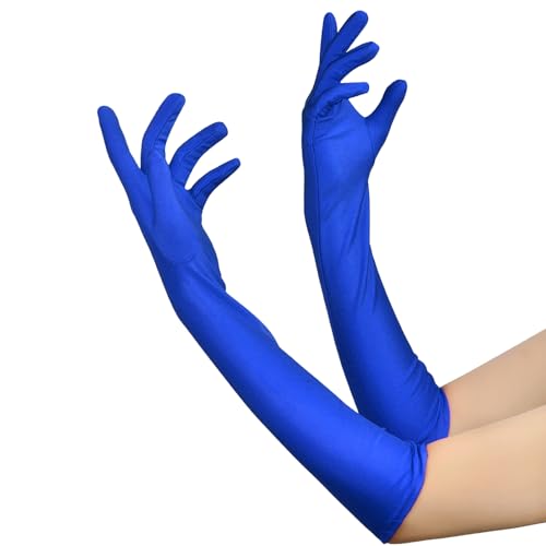 Lufdegim Długie rękawiczki damskie w stylu lat 20. XX wieku, satynowe rękawiczki, klasyczne rękawiczki wieczorowe, karnawał, Halloween, impreza, kostium, niebieski, 52