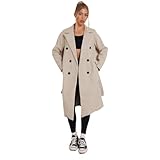 Women’s Long Trench Coat with Belt – Double Breasted Overcoat, Windproof Casual Jacket, Classic Lapel Collar Winter & Fall Outerwear (Light Beige)