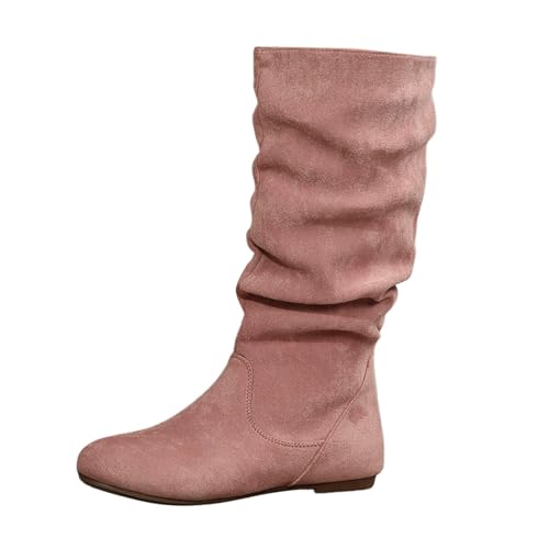 Botines Mujer Pantorrilla Botas Media Caña Retro Moda Elegantes Zapatos Altas Minimalistas Vintage Tacón Bajo Antideslizante Bota Ancha Fiesta Botin De Ante para Invierno Otoño Primavera