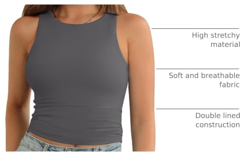 Image of ATHMILE Womens Double Lined Crop Tank Tops Casual Basic Shirts Sleeveless Workout Tops Cute Summer Clothes Teen Girls
