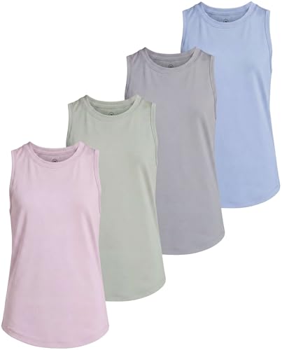 Image of Real Essentials 4 Pack: Girls' Dry-Fit Active Tank Top - Gym Running Workout Athletic Shirt for Kids Teens Youth