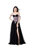 EZ2BUYEZ Sleeveless Fitted Formal Dress for Women 2025, Bead Embroidered V Neck Maxi Dress, Front-Split Hem, Evening Party Gown, Anniversary, Black, Small