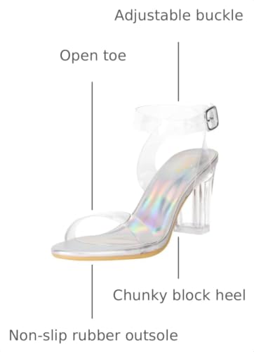Image of ZriEy Women's Clear Heels Chunky Block Mid High Heeled Sandals | 2.75 Inch Chunky Heel, Transparent Open Toe Ankle Strap Dress Pump Shoes for Women in Daily Wear Party Wedding