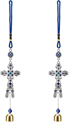 WEBEEDY 2Pcs Evil Eye Car Hanging Ornament Elephant Amulet Evil Blue Eye Charms Blue Rear View Mirror Accessories Gold Home Decor Wall Hanging for Protection and Blessing
