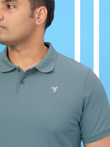 Image of TECHNOSPORT Men's Solid Slim Fit Polo Collar T-Shirt MATPIQ Half Sleeve Button Polyester for Gym Golf Casual Anti Odour UPF50+