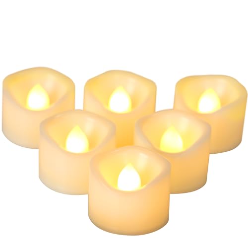 Image of CANDLE CHOICE Battery Operated Flameless Tea Lights Small Bright Flickering LED Electric Fake Votive Tealight Candles Halloween Pumpkin Lights Wedding Christmas Decorations Table Centerpieces 6 PCS