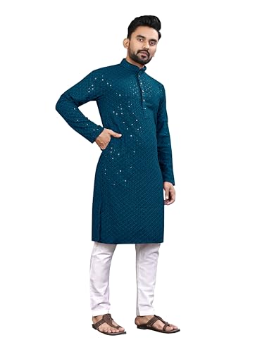 Men's Indian Ethnic Wear Straight Lucknowi Kurta