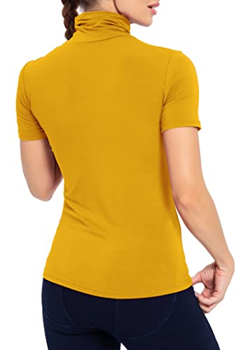 Image of AUHEGN Women's Mock Turtleneck Top Short Sleeve Lightweight Active T-Shirt (S-XXL)