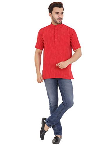 Image of LATEST CHIKAN Men's Cotton Regular Textured Short Kurta Half Sleeves - (SK-DJ)