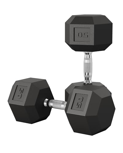 Garvee 5-50 LB Hex Dumbbell Set of 2 Hand Weights Dumbbells Pair with Cast Iron Core Rubber Encased Coating and Textured Carbon Steel Handle for Home Gym Strength Training