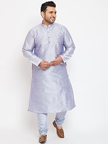 Image of VASTRAMAY Plus Size Men's Silk Blend Kurta Set-New Lavender Blue