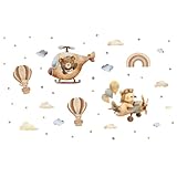Kibi - Adhesivos de pared para habitación infantil, decoración mural con ositos y aviones, estilo acuarela, tema aventura, 155 x 96 cm