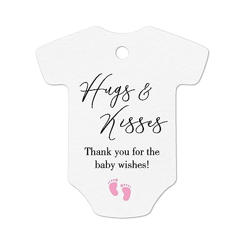 Hugs Kisses Thank You for The Baby Wishes Girl Baby Shower Favor Candy Tags, 50pcs