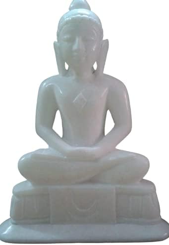 CraftsLook 6" inch Marble Mahaveer Swami Statue Religious Mahavira Stone Art Home Decor Best Gifts Best Gifts Digambar Jain Murti Deity Bhagwan Mahaveer Jainsite Lord Mahavir Idol Religious Statues