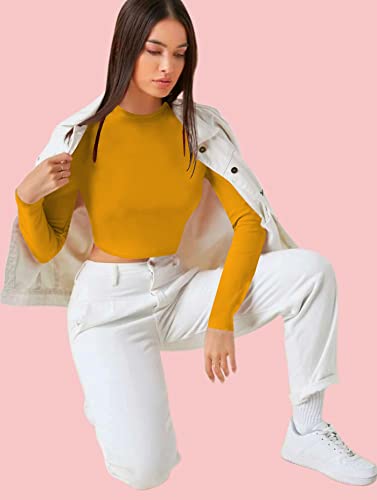 Image of Dream Beauty Fashion Women's Casual Round Neck Long Sleeves Stylish Crop Top - 17 inch Inches (Tee-Tally 02)
