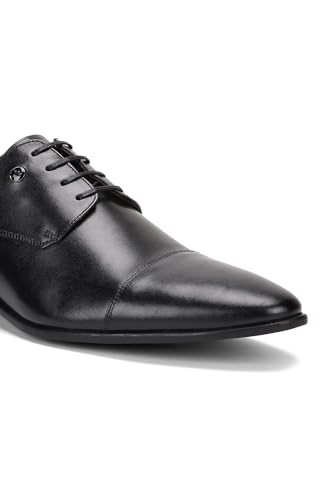 Image of Louis Philippe Men Premium Leather Breathable Lining Material Anti Slip with Heel TPR Sole Formal Derby Shoes
