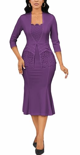 Image of Elegant Church Dress for Women Midi Dresses Work Wear Vintage Pencil Dress for Business Casual Outfits