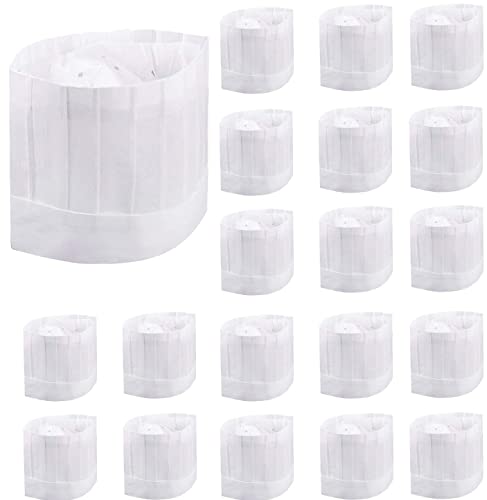 Tang Yuan Gorro de Chef desechable,Gorro de Chef con Parte Superior Plana Ajustable de 9 Pulgadas,20 Piezas de Gorro de pastelero,Adecuado para la Familia,el Restaurante,la Fiesta, Blanco, 28 x 26 cm