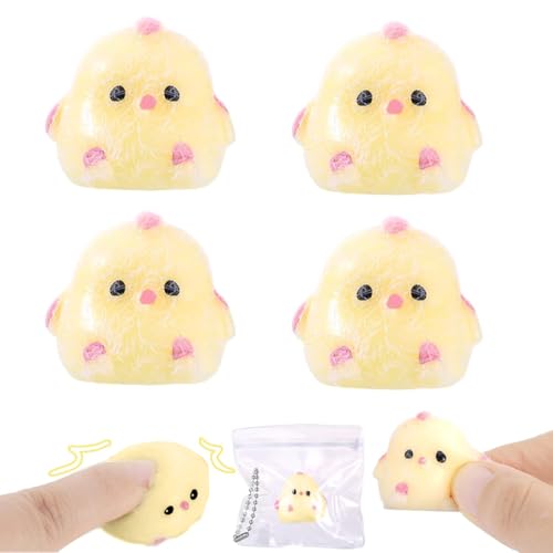 VEOIRXU 4 Piezas Mini Squishy Kawaii Pollo, Fufu Squishy Pollo, Squishy Pollo Fidget Toy, Juguete Antiestrés Pollitos, Squishy Animales Squeeze Juguetes para Aliviar el Estrés, Regalos, Decoración