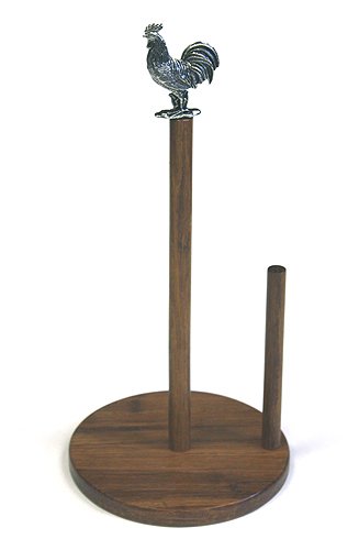 Carbonized Bamboo Paper Towel Holder w/Metal Rooster Ornament