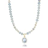 Melhill Aquamarine Beaded Choker Necklace Gold Plated Ocean Boho Statement Jewellery for Women Mini Size 5mm Beads 13mm Pendant Adjustable 14 To 16 Inch Length