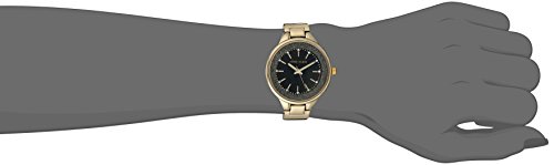 Anne Klein Women's AK/1408BKBK Swarovski Crystal Accented Gold-Tone and Black Shimmer Resin Bangle Watch