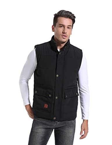 Image of Flygo Men's Winter Warm Outdoor Padded Puffer Vest Thick Fleece Lined Sleeveless Jacket, Black, Large