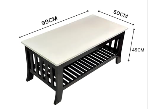 Image of WELLBORN Wooden Center Table /CoffeeTable /Sheesham Wood Tea Table for Living Room, Bed Room, Waiting Room, Hotels, Office, Restaurant, CAF (39.5xW20xH18 Inch) (White top & Black Base)