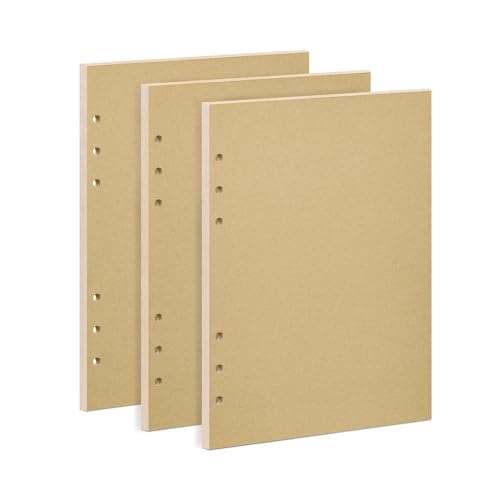 Hojas Repuesto Cuaderno A5 Kraft - 135 Hojas Papel Reciclado 100g, 6 Agujeros - Papel Vintage Antifugas para Bocetos, Lettering, Planificadores (3 Paquetes)