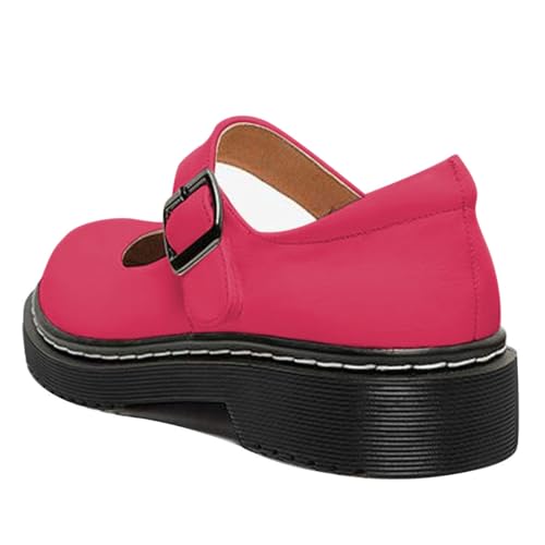 Image of YDN Women Classic Round Closed Toe Mary Jane Flats Platform Adjustable Single Ankle Strap Buckle Comfy Cute Pump Leather Patry Cosplay Girls Dress Shoe Size 4-16