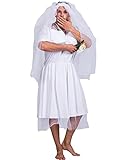 Funny Male White Bride Costume Men's Wedding Dress Novelty Fancy Dress Stag Do Hen Night Party Outift (One Size, 53#White)