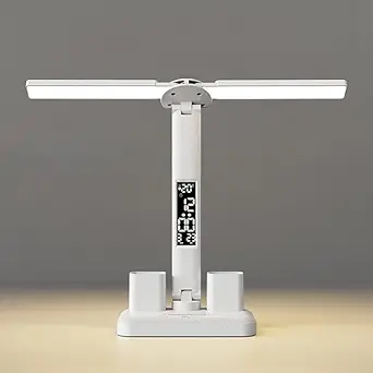 LAVI Rechargeable lamp with Dual Tumbler Clock with Temperature & Date Double Lamp Heads Phone Stand Function 2000 mAh Battery for Long Working time for Study/Office Work
