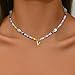 Eaciy Colorful Beaded Initial Necklace for Women, Trendy Dainty Pearl Letter Choker Charm Necklaces, Handmade 14K Gold Plated Bohomian Birthday Personalized V Jewelry Gifts