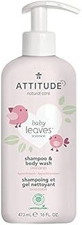 ATTITUDE 2-in-1 Shampoo and Body Wash for Baby, Fragrance-Free EWG Hypoallergenic Plant- and Mineral-Based Ingredients, Vegan and Cruelty-Free, Unscented, 16 Fl Oz