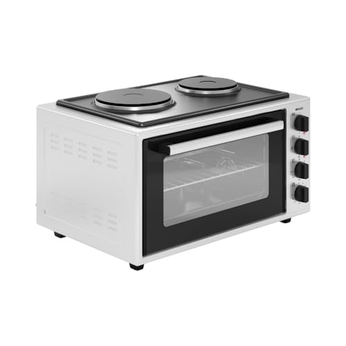 Wiggo Mini Oven with Hotplate 2000W 45L 6-in-1 Top/Bottom Heating, Convection, Grill, Rotisserie White