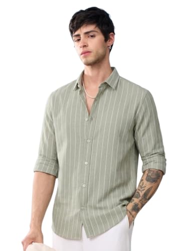Belpatra Men's Green Striped Casual Shirt Light Green - Image 2
