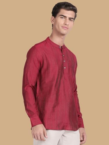 Image of KRYPTIC Men's Full Sleeve Regular Fit Short Kurta in Premium Pure Cotton with Patch Pocket and Mandarin Collar - Perfect Blend of Style and Comfort