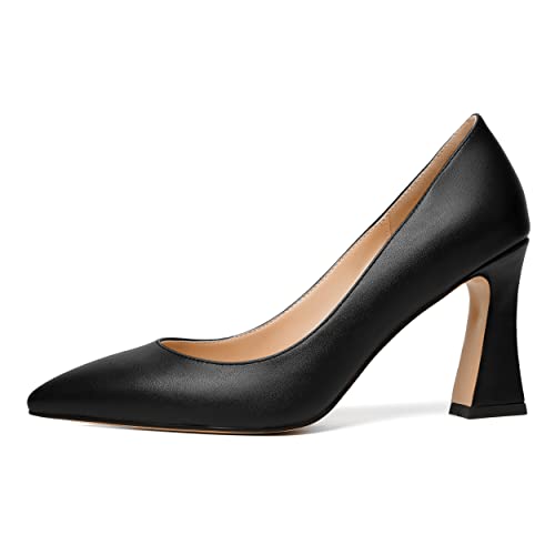 MERRORI Women's High Chunky Heels Dress Slip On Closed Toe Pointed Toe Evening Matte Heel Pumps Shoes 3.3 Inch2