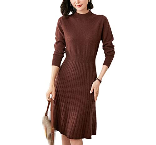 Robe longue en tricot d'hiver pour femme en pur cachemire café taille L