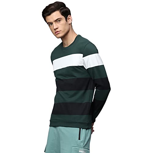 Image of Hubberholme Women's Winter Wear Cotton Blend Striped Crew Neck Pullover Sweatshirt