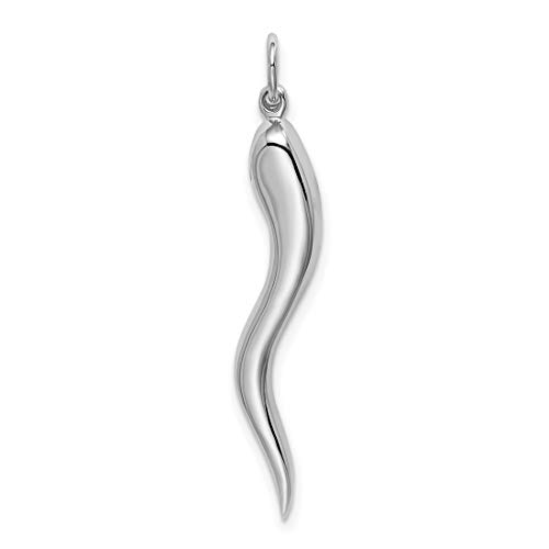 Large Solid Italian Horn Pendant In Real 14K White Gold 33X6Mm #TOP3