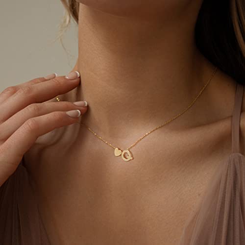 Chesky Heart Initial Necklaces For Women Girls, 14K Gold Filled Heart Pendant Necklace Simple Cute Necklaces For Teen Girls Initial With Q Dainty Personalized Necklace For Girls Gold Jewelry Gift For Girls Kids #TOP2