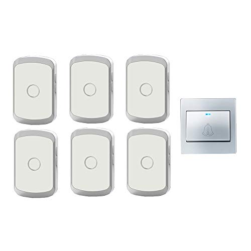 FHSLKXIM Timbre Inalámbrico para El Hogar, Kit De Timbre A Batería Resistente Al Agua Ip44, 1 Pulsador + 6 Receptores, Alcance De 300 M, 36 Tonos De Llamada, 4 Niveles De Volumen
