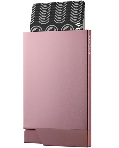 VULKIT Porte Carte Homme ou Femme Metallique Portes Cartes Bancaires Sécurisé Slim Porte Carte de Credits RFID Étui Rigide Pop Up pour 6-8 Cartes, Or Rose