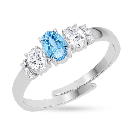 Image of Clara 925 Sterling Silver Blue Zirconia Adjustable Ring for Women | Platinum-Plated | Gift for Girl Wife Girlfriend for Anniversary & Birthday | Minimal Daily Wear
