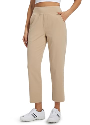 Libin Pantalones de Vestir Casuales Mujer Elástico Cintura, Traje Trabajo, Golf, Chándal, Deporte, Jogger con Bolsillos, para Oficina, Transpirables, Correr, Fitness 27', Caqui S